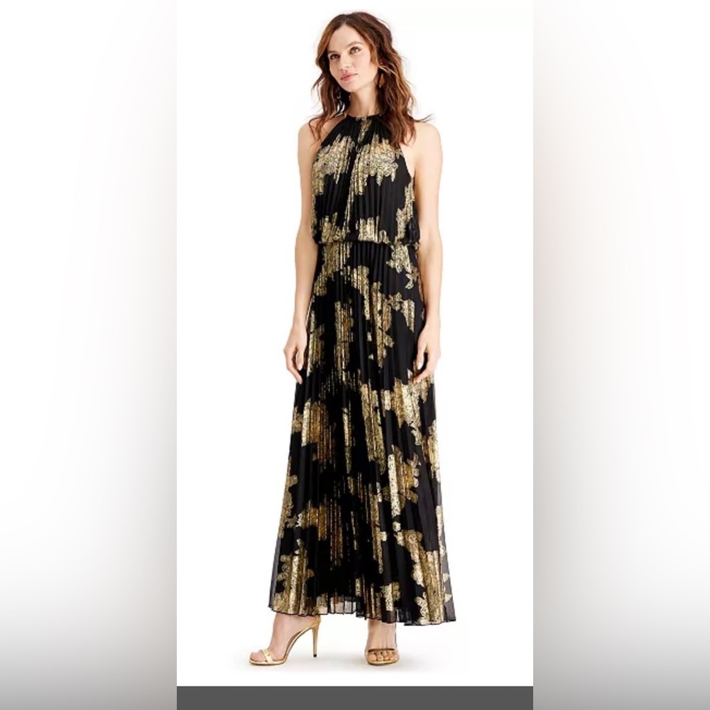 MSK Metallic-Print Pleated Blouson Gown